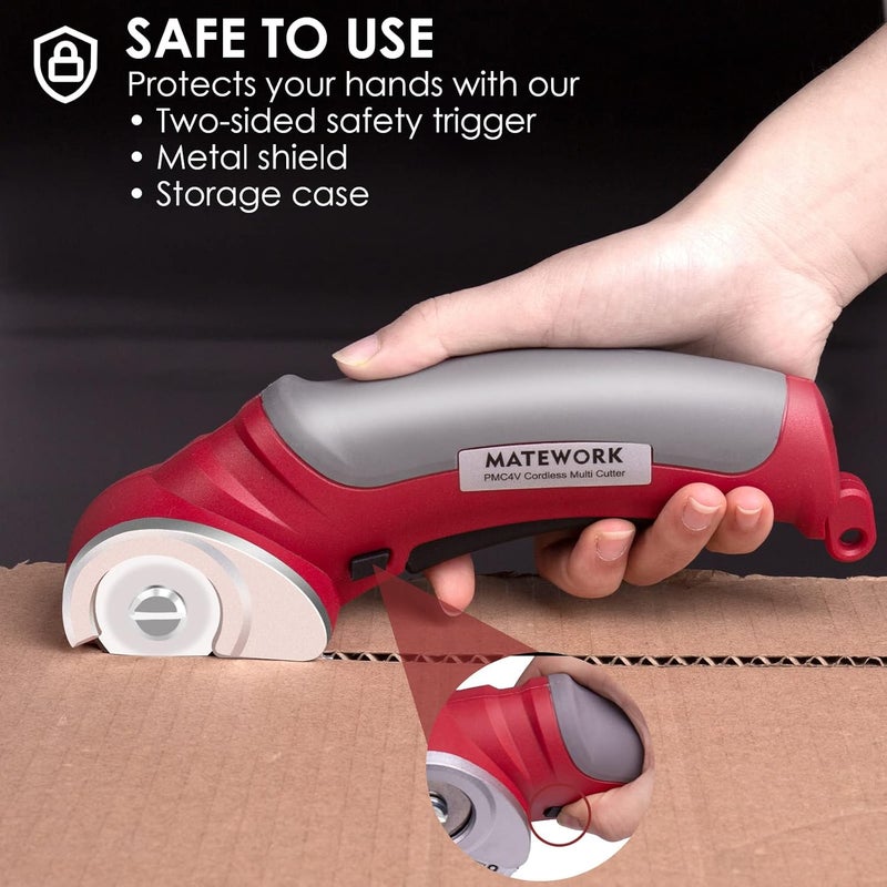 Matework Cordless Electric Scissors, 4V Multi-Cutter with Suitcase, 2000 mAh Cardboard Cutter with Self-sharpening Blade, Power Rotary Scissors for Carpet Leather - Image 3